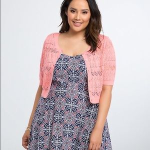 Torrid salmon pointelle button shrug.
